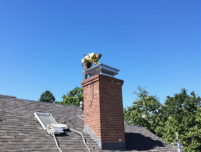 Westmont Chimney Sweep technician measuring a chimney cap in Westmont, CA