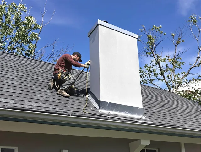 Westmont Chimney Sweep team member finishing chimney construction in Westmont, CA