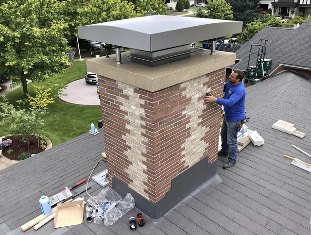 Westmont Chimney Sweep team working on a custom chimney remodel in Westmont, CA