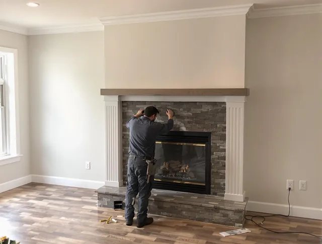 Westmont Chimney Sweep finishing a custom fireplace install in Westmont, CA